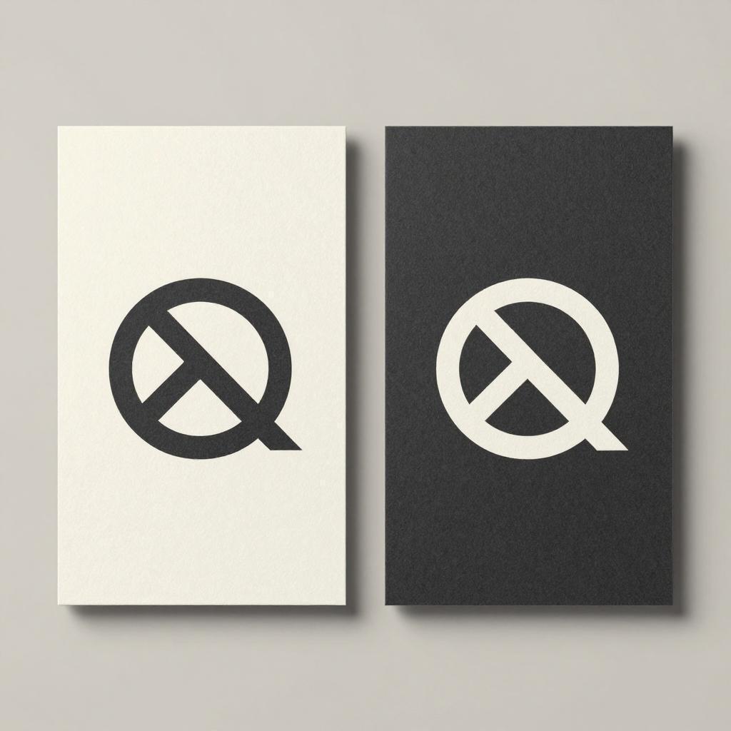 The same Q monogram logo printed dark on a cream card and light on a charcoal card, side by side on a gray background